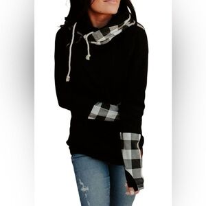 Ampersand Avenue Double Hood Sweatshirt - Checks Out Black Hoodie Plaid